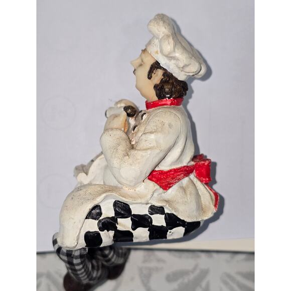 Chef Shelf-Sitter Figurine with Menu Scroll & Gingham Legs – Kitchen Décor - Picture 5 of 16